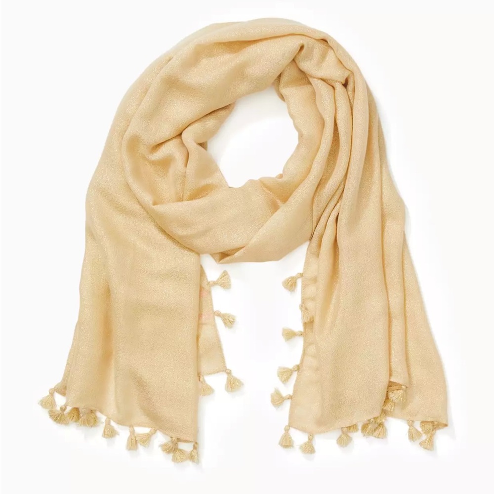 Lilly Pulitzer Lana gold metallic tassle scarf